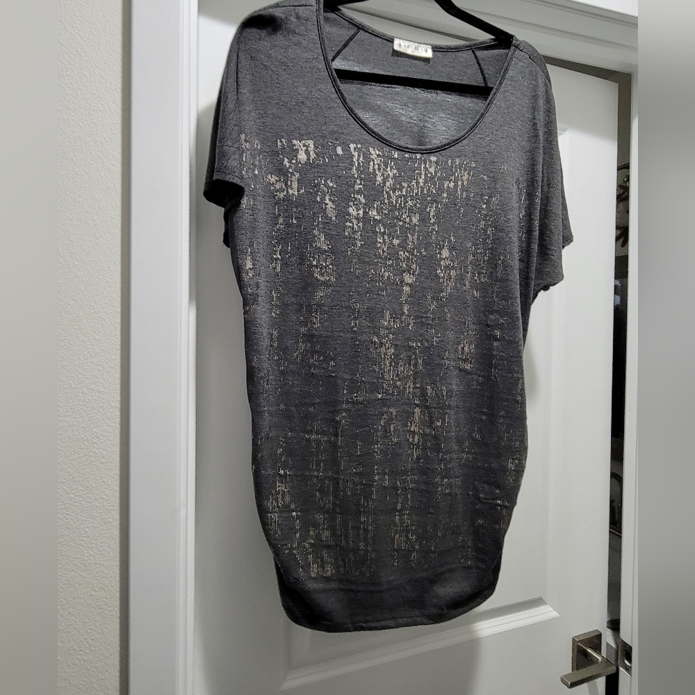 Agenda Silver Shlimmer Gray Short Sleeve Top w/Gathered Sides